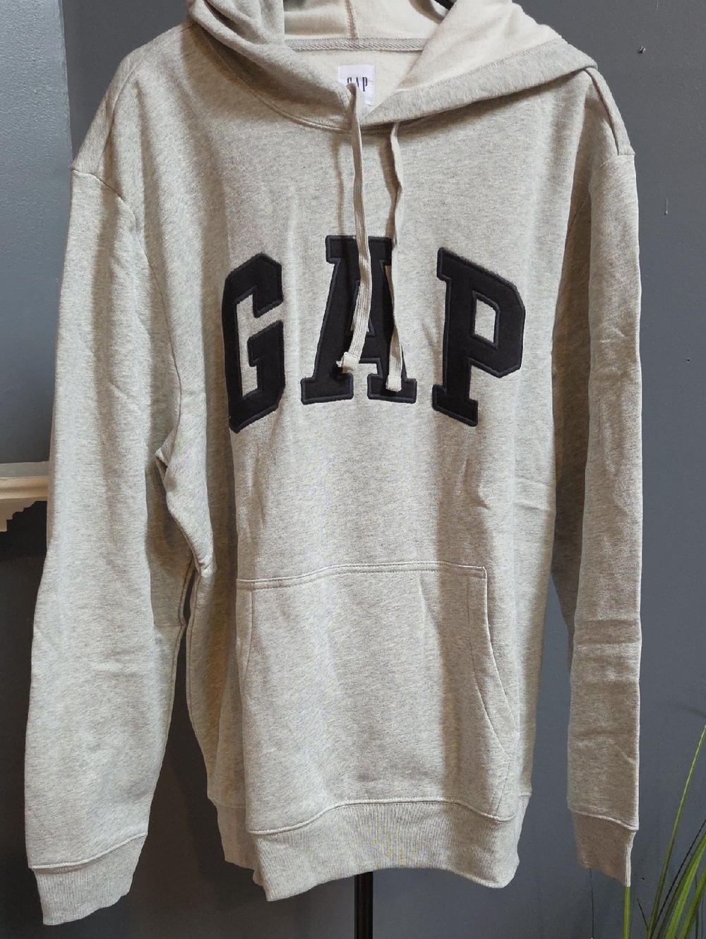 GAP Logo Hoodie Gray Black Chenille Pullover Sweatshirt Unisex L
